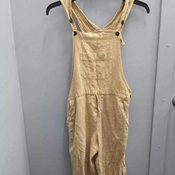 GANESH HIMAL BRILLIANT STRANGER Crinkle Cotton Tan Overalls Small Hippie - Picture 3 of 12